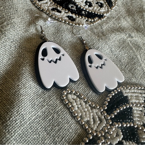 Halloween Fall Ghost 👻 Acrylic Stainless Steel Fish Hook Earrings Jewelry - Picture 8 of 11